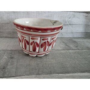 Vintage Bassano Italy Pottery Mixing Bowl Red & White Floral Design
